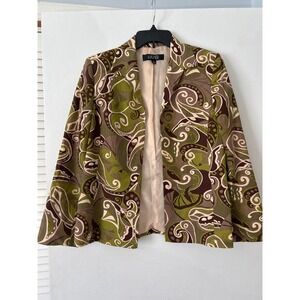 Kasper Abstract Print Blazer Jacket Size 8 Green Brown Career‎ Linen Blend